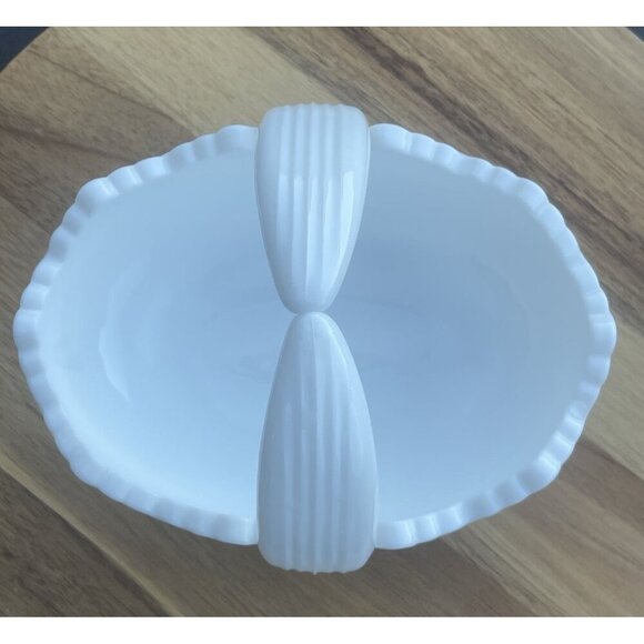 Vtg Fenton Basket Hobnail Milk Glass Oval Double Ribbed Handle Christmas Decor - Picture 4 of 8